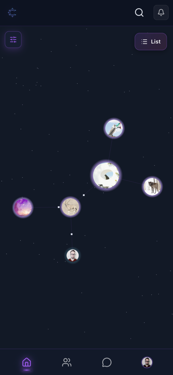 Cormonity mobile app — community network graph